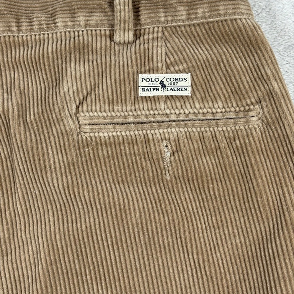 Polo Ralph Lauren Andrew Pant Tan Corduroy Pleated Trousers 34x32 Mens - Picture 10 of 12